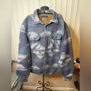 Jachs Mens Blue Gray Southwestern Aztec Wool Blend Heavy Shirt Jacket Size XXL